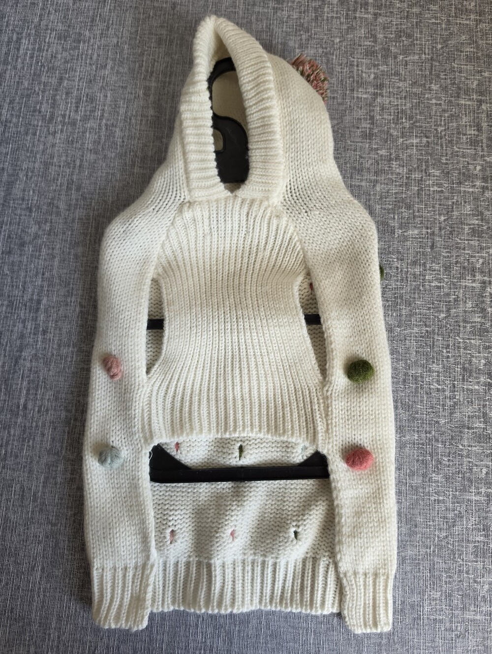 NWOT Rachel Zoe Cream Pink Green Dog Sweater Pom Pom Size Small - Picture 5 of 8